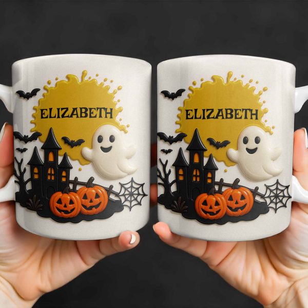 Celebrate Spooky Fun With Our Friendly Ghost And Haunted House - Personalized Custom Coffee Mug - HALW060_MG Celebrate Spooky Fun With Our Friendly Ghost And Haunted House - Personalized Custom Coffee Mug - HALW060_MG