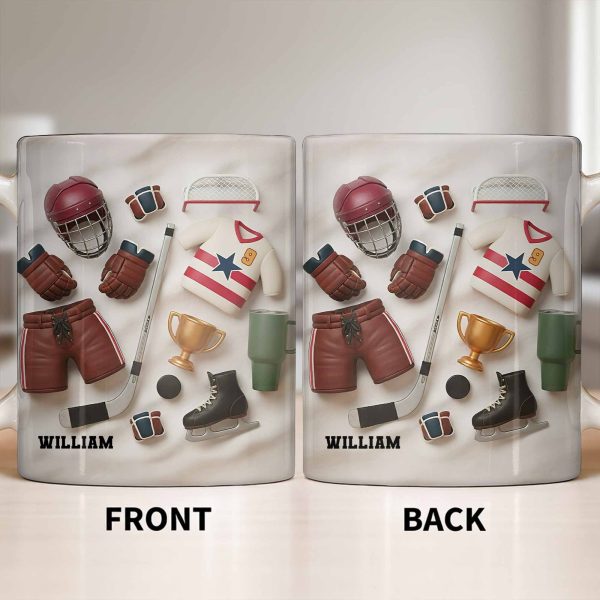 Celebrate Sports With Hockey Helmet and Boxing Gloves - Personalized Custom Coffee Mug - SPORT071_MG