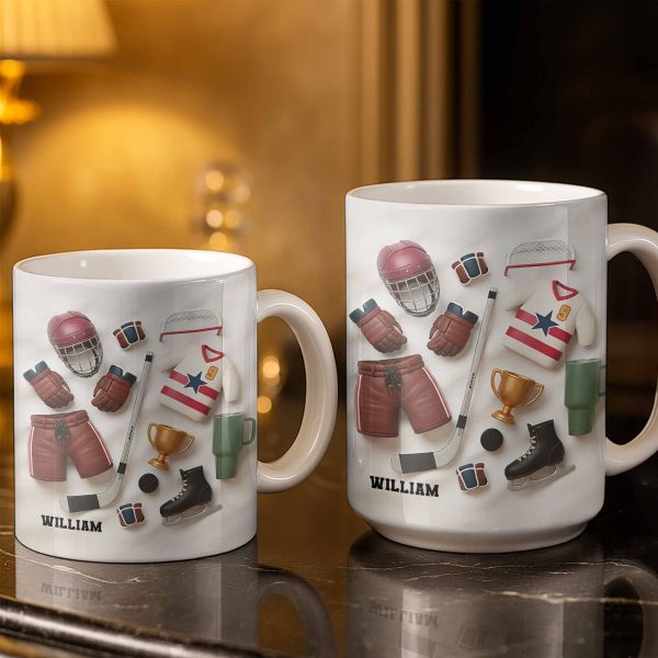 Celebrate Sports With Hockey Helmet and Boxing Gloves - Personalized Custom Coffee Mug - SPORT071_MG