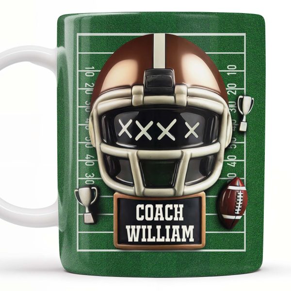 Celebrate the Best Coach with this Football Helmet, Football and Trophy - Personalized Custom Coffee Mug - TEACH005_MG