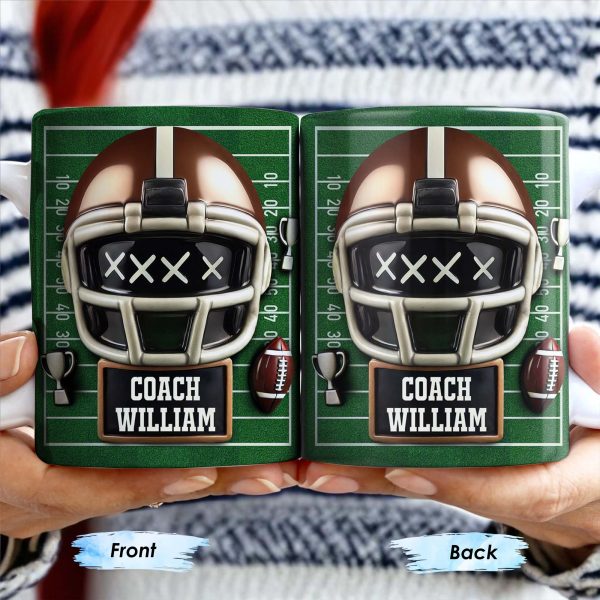 Celebrate the Best Coach with this Football Helmet, Football and Trophy - Personalized Custom Coffee Mug - TEACH005_MG