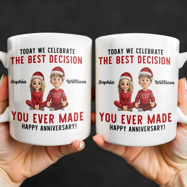 Celebrate The Best Decision, Happy Anniversary With Santa Hats - Personalized Custom Coffee Mug - CPL660_MG