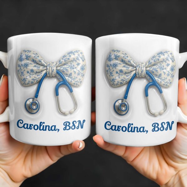 Celebrate Those Who Care, Floral Bow and Stethoscope - Personalized Custom Coffee Mug - NUR007_MG Celebrate Those Who Care, Floral Bow and Stethoscope - Personalized Custom Coffee Mug - NUR007_MG