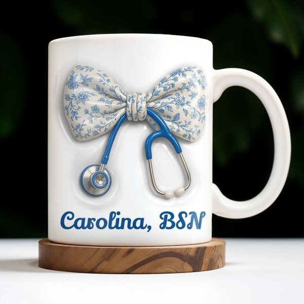 Celebrate Those Who Care, Floral Bow and Stethoscope - Personalized Custom Coffee Mug - NUR007_MG Celebrate Those Who Care, Floral Bow and Stethoscope - Personalized Custom Coffee Mug - NUR007_MG