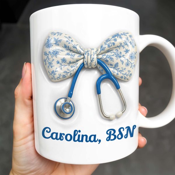 Celebrate Those Who Care, Floral Bow and Stethoscope - Personalized Custom Coffee Mug - NUR007_MG Celebrate Those Who Care, Floral Bow and Stethoscope - Personalized Custom Coffee Mug - NUR007_MG
