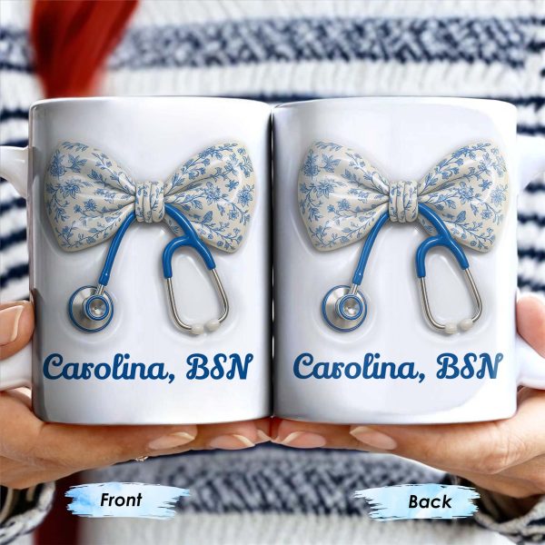 Celebrate Those Who Care, Floral Bow and Stethoscope - Personalized Custom Coffee Mug - NUR007_MG Celebrate Those Who Care, Floral Bow and Stethoscope - Personalized Custom Coffee Mug - NUR007_MG