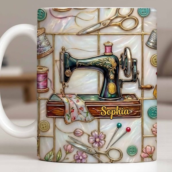 Celebrate Your Creativity With Sewing Machine And Floral Design - Personalized Custom Coffee Mug - HOB024_MG Celebrate Your Creativity With Sewing Machine And Floral Design - Personalized Custom Coffee Mug - HOB024_MG