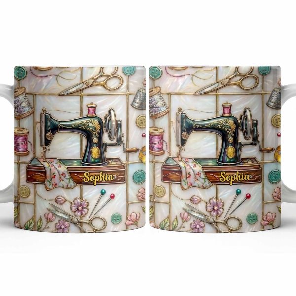 Celebrate Your Creativity With Sewing Machine And Floral Design - Personalized Custom Coffee Mug - HOB024_MG Celebrate Your Creativity With Sewing Machine And Floral Design - Personalized Custom Coffee Mug - HOB024_MG
