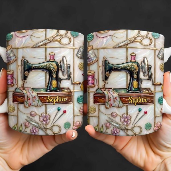 Celebrate Your Creativity With Sewing Machine And Floral Design - Personalized Custom Coffee Mug - HOB024_MG Celebrate Your Creativity With Sewing Machine And Floral Design - Personalized Custom Coffee Mug - HOB024_MG