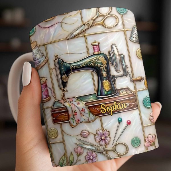 Celebrate Your Creativity With Sewing Machine And Floral Design - Personalized Custom Coffee Mug - HOB024_MG Celebrate Your Creativity With Sewing Machine And Floral Design - Personalized Custom Coffee Mug - HOB024_MG