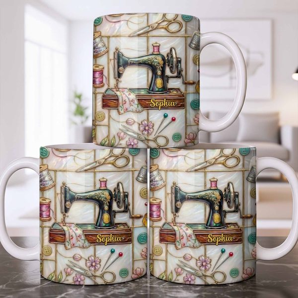 Celebrate Your Creativity With Sewing Machine And Floral Design - Personalized Custom Coffee Mug - HOB024_MG Celebrate Your Creativity With Sewing Machine And Floral Design - Personalized Custom Coffee Mug - HOB024_MG
