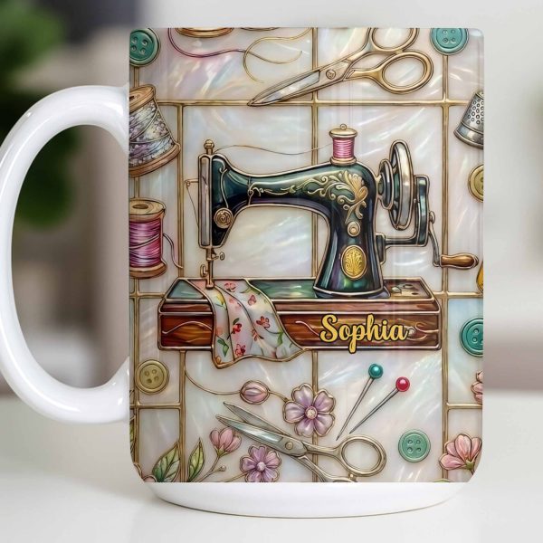 Celebrate Your Creativity With Sewing Machine And Floral Design - Personalized Custom Coffee Mug - HOB024_MG Celebrate Your Creativity With Sewing Machine And Floral Design - Personalized Custom Coffee Mug - HOB024_MG