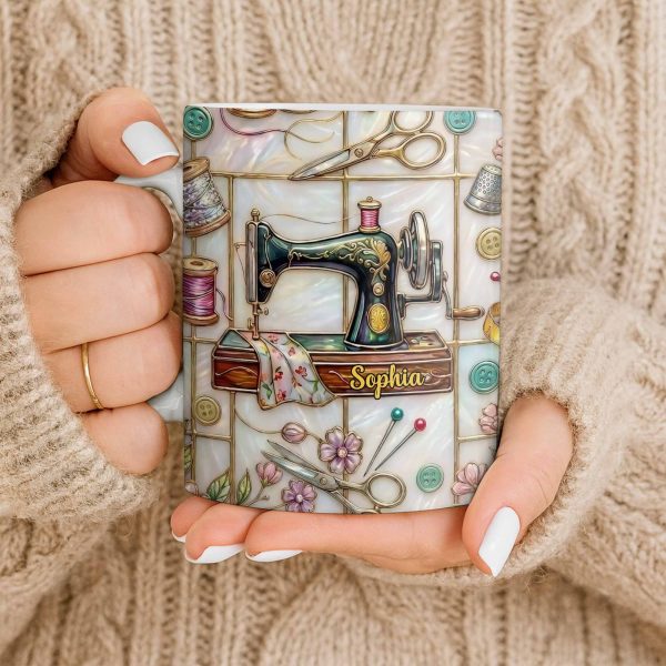 Celebrate Your Creativity With Sewing Machine And Floral Design - Personalized Custom Coffee Mug - HOB024_MG Celebrate Your Creativity With Sewing Machine And Floral Design - Personalized Custom Coffee Mug - HOB024_MG