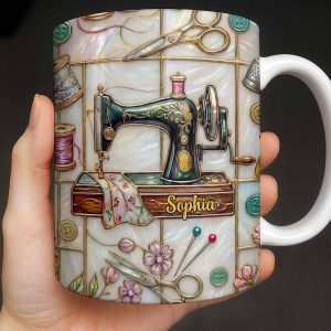 Celebrate Your Creativity With Sewing Machine And Floral Design - Personalized Custom Coffee Mug - HOB024_MG