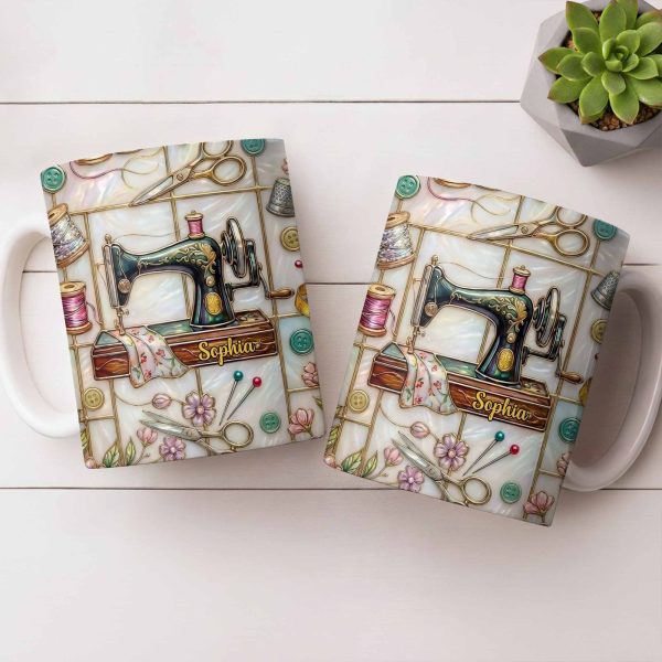 Celebrate Your Creativity With Sewing Machine And Floral Design - Personalized Custom Coffee Mug - HOB024_MG Celebrate Your Creativity With Sewing Machine And Floral Design - Personalized Custom Coffee Mug - HOB024_MG