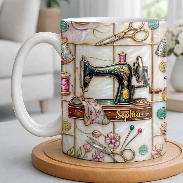 Celebrate Your Creativity With Sewing Machine And Floral Design - Personalized Custom Coffee Mug - HOB024_MG Celebrate Your Creativity With Sewing Machine And Floral Design - Personalized Custom Coffee Mug - HOB024_MG