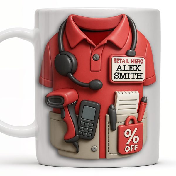 Celebrate Your Retail Hero, Shirt, Headset, And Discount Tag - Personalized Custom Coffee Mug - OFW006_MG Celebrate Your Retail Hero, Shirt, Headset, And Discount Tag - Personalized Custom Coffee Mug - OFW006_MG