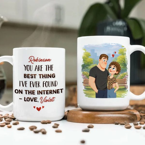Ceramic Mug Personalized with Sweet Internet Love Message, Park Couple Art, Unique Valentine's Day Gift for Couple