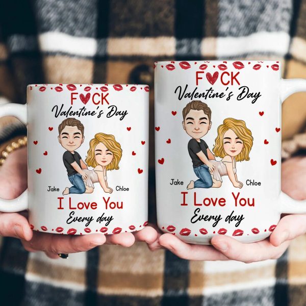 Ceramic Mug With Playful Valentine Hearts and Kiss Prints, Personalized Couple Gift, Funny Romantic Daily Coffee Surprise