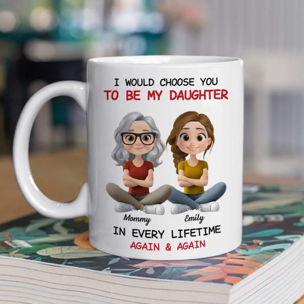 Ceramic Mug with Sweet Mother Daughter Quote and Cute Illustration, Personalized Unique Gift for Daughter