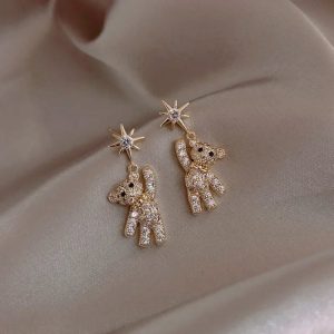 Charming Cubic Zirconia Bear & Star Stud Earrings