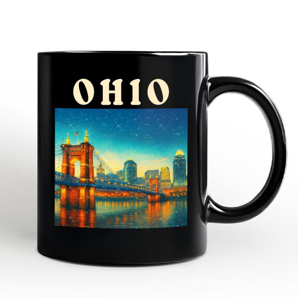 Charming Ohio State Cityscape and Landmark Personalized Mug, Cincinnati Night Bridge Gift and Midwest Skyline Souvenir with Custom Name Charming Ohio State Cityscape and Landmark Personalized Mug, Cincinnati Night Bridge Gift and Midwest Skyline Souvenir with Custom Name