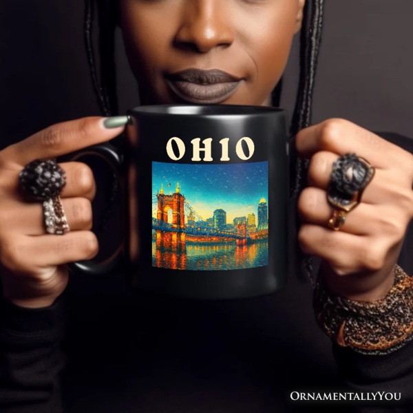 Charming Ohio State Cityscape and Landmark Personalized Mug, Cincinnati Night Bridge Gift and Midwest Skyline Souvenir with Custom Name Charming Ohio State Cityscape and Landmark Personalized Mug, Cincinnati Night Bridge Gift and Midwest Skyline Souvenir with Custom Name