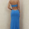 Charming Strapless Cut Out High Slit Maxi Prom Formal Dress - Blue Charming Strapless Cut Out High Slit Maxi Prom Formal Dress - Blue