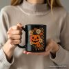 Checkered Floral Pumpkin Personalized Mug, Retro Preppy Halloween Gift with Custom Name for Spooky Season Vibes Checkered Floral Pumpkin Personalized Mug, Retro Preppy Halloween Gift with Custom Name for Spooky Season Vibes