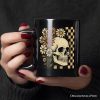 Checkered Floral Skeleton Personalized Mug, Vintage Skull Daisy Halloween Gift with Custom Name Checkered Floral Skeleton Personalized Mug, Vintage Skull Daisy Halloween Gift with Custom Name