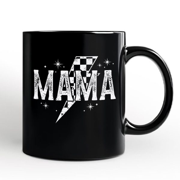 Checkered Lightning Bolt Mama Personalized Mug, Vintage Retro Black and White Gift with Custom Name for Energetic Moms Checkered Lightning Bolt Mama Personalized Mug, Vintage Retro Black and White Gift with Custom Name for Energetic Moms