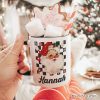 Checkered Santa Claus Vintage Personalized Mug, Retro Merry Christmas Gift with Custom Name
