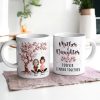 Cherry Blossom Mug with Mother & Daughter Cartoon, Personalized Gift Cherry Blossom Mug with Mother & Daughter Cartoon, Personalized Gift
