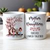 Cherry Blossom Mug with Mother & Daughter Cartoon, Personalized Gift Cherry Blossom Mug with Mother & Daughter Cartoon, Personalized Gift