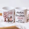 Cherry Blossom Mug with Mother & Daughter Cartoon, Personalized Gift Cherry Blossom Mug with Mother & Daughter Cartoon, Personalized Gift