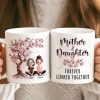 Cherry Blossom Mug with Mother & Daughter Cartoon, Personalized Gift Cherry Blossom Mug with Mother & Daughter Cartoon, Personalized Gift