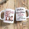 Cherry Blossom Mug with Mother & Daughter Cartoon, Personalized Gift Cherry Blossom Mug with Mother & Daughter Cartoon, Personalized Gift
