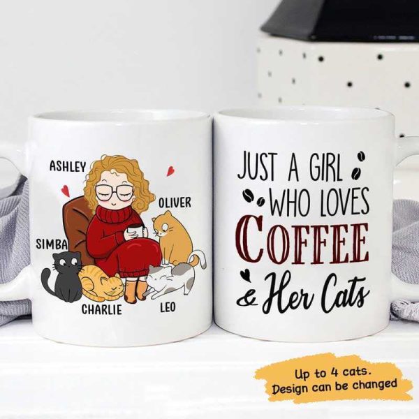 Chibi Coffee Girl And Her Cats Personalized Mug Chibi Coffee Girl And Her Cats Personalized Mug