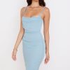 Chic Spaghetti Strap Cowl Neck Corset Cocktail Party Midi Dress - Blue Chic Spaghetti Strap Cowl Neck Corset Cocktail Party Midi Dress - Blue