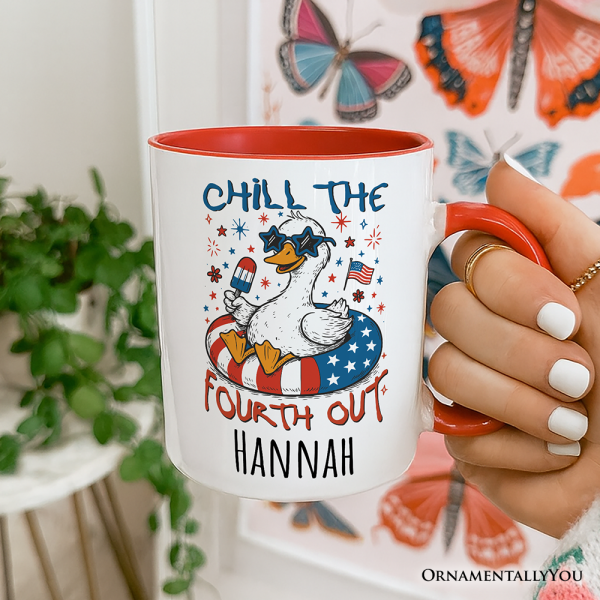 Chill The Fourth Out Goose Personalized Mug, Funny Patriotic 4th of July Gift with Custom Name Chill The Fourth Out Goose Personalized Mug, Funny Patriotic 4th of July Gift with Custom Name