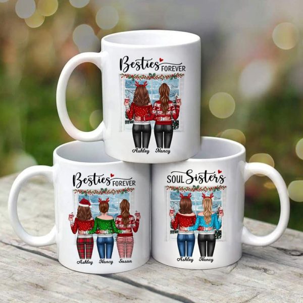 Christmas Besties Back View By Window Personalized Mug