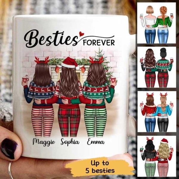 Christmas Besties Standing Back View In House Personalized Mug Christmas Besties Standing Back View In House Personalized Mug