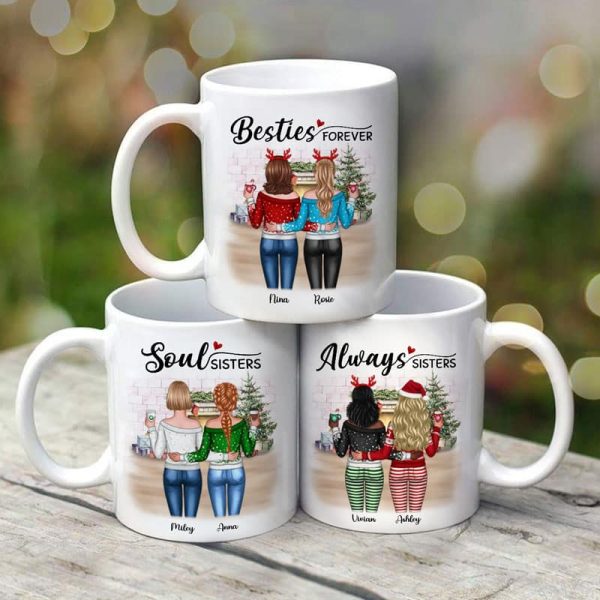 Christmas Besties Standing Back View In House Personalized Mug Christmas Besties Standing Back View In House Personalized Mug