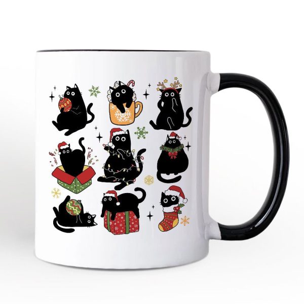 Christmas Black Cats Personalized Mug, Whimsical Cats with Santa Hat Gift with Custom Name Christmas Black Cats Personalized Mug, Whimsical Cats with Santa Hat Gift with Custom Name