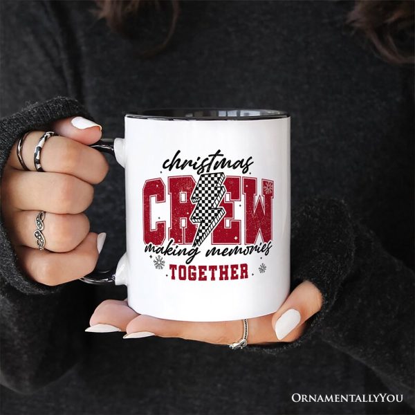 Christmas Crew Making Memories Together Personalized Mug, Checkered Lightning Retro Holiday Gift with Custom Name Christmas Crew Making Memories Together Personalized Mug, Checkered Lightning Retro Holiday Gift with Custom Name