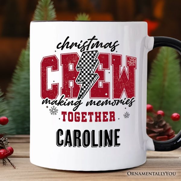 Christmas Crew Making Memories Together Personalized Mug, Checkered Lightning Retro Holiday Gift with Custom Name Christmas Crew Making Memories Together Personalized Mug, Checkered Lightning Retro Holiday Gift with Custom Name
