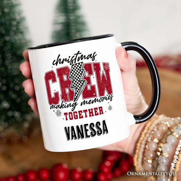 Christmas Crew Making Memories Together Personalized Mug, Checkered Lightning Retro Holiday Gift with Custom Name Christmas Crew Making Memories Together Personalized Mug, Checkered Lightning Retro Holiday Gift with Custom Name