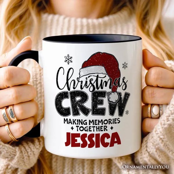 Christmas Crew Personalized Mug, Glitter Santa Hat Gift with Custom Name for Making Memories Christmas Crew Personalized Mug, Glitter Santa Hat Gift with Custom Name for Making Memories