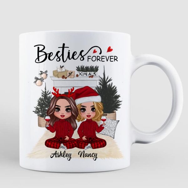 Christmas Doll Besties At Fireplace Personalized Mug Christmas Doll Besties At Fireplace Personalized Mug