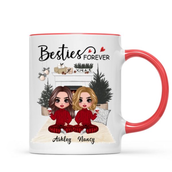 Christmas Doll Besties At Fireplace Personalized Mug Christmas Doll Besties At Fireplace Personalized Mug